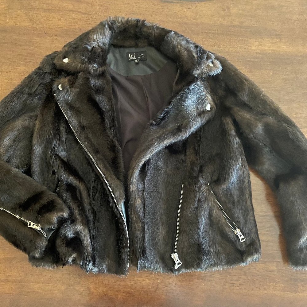 Zara women's size S TRF collection brown faux fur coat